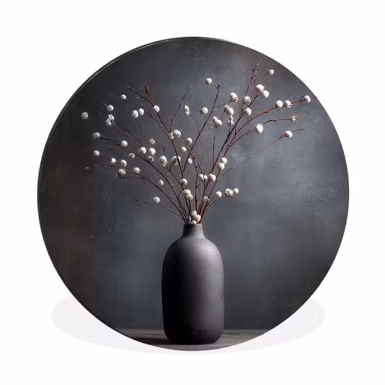 Wandcirkel - Aluminium - Takken - Vaas - Bolletjes - Wit — 1