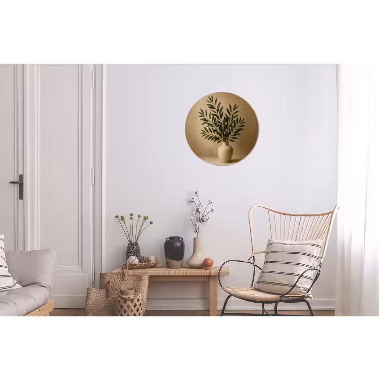 Wandcirkel - Aluminium - Vaas - Olijftakken - Bladeren - Beige — 2