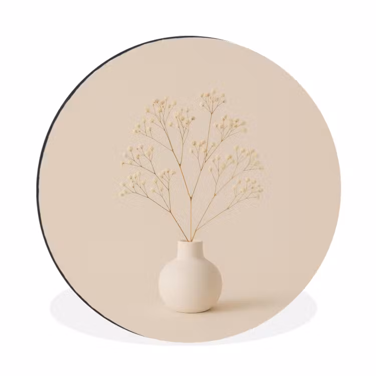Wandcirkel - Aluminium - Vaas - Takken - Bloemetjes - Wit — 1