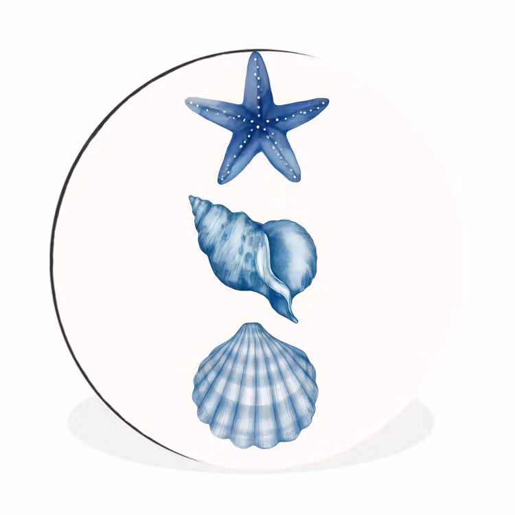 Wandcirkel - Aluminium - Zeester - Schelpen - Blauw — 1