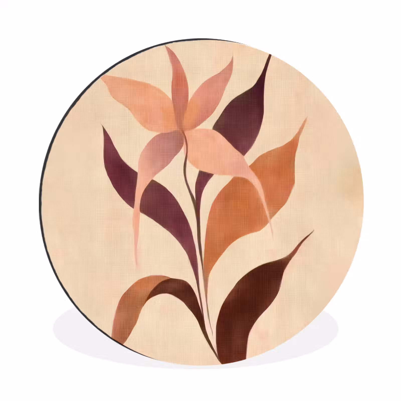 Wandcirkel - Aluminium - Minimalistisch - Bloem - Bladeren - Beige — 1