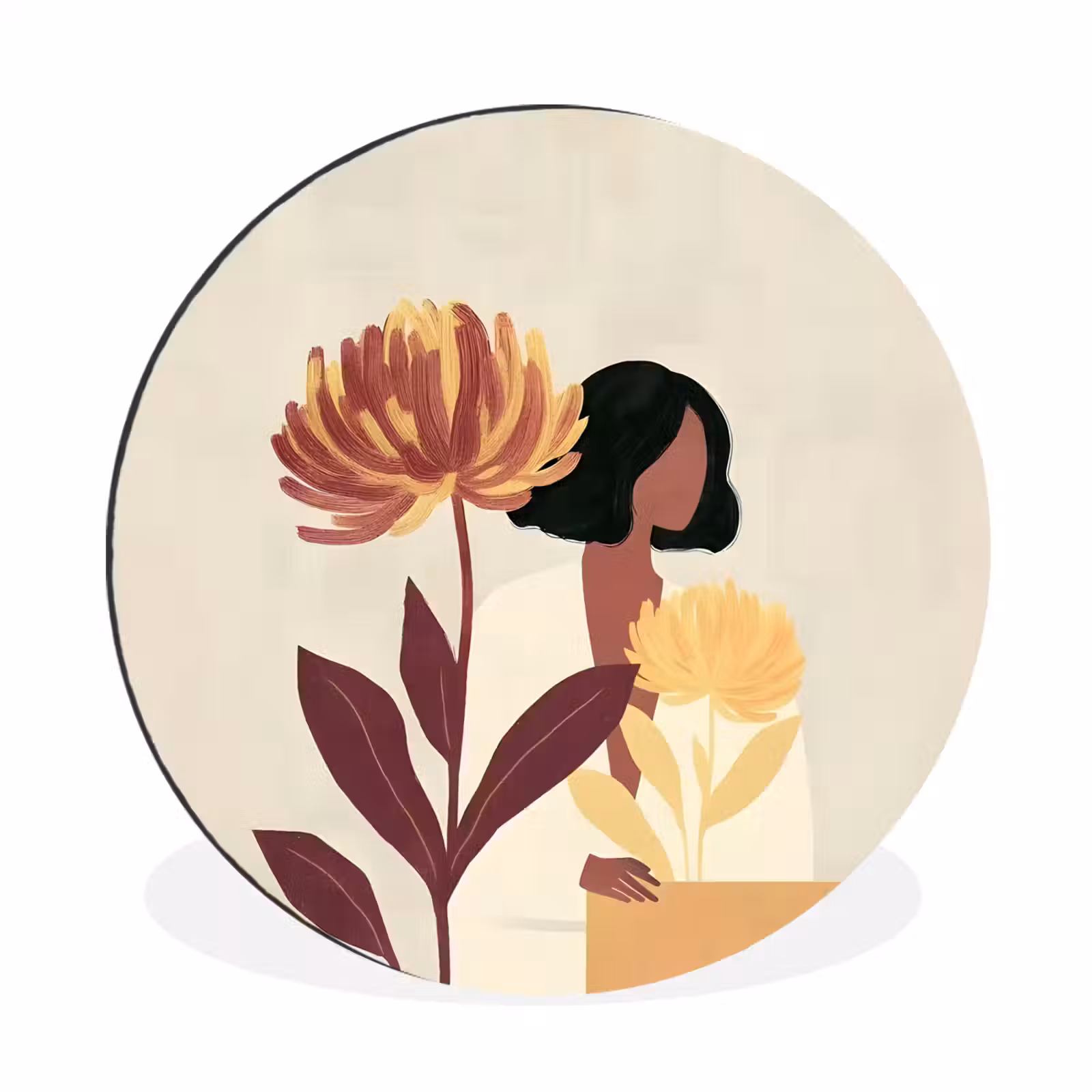 Wandcirkel - Aluminium - Vrouw - Minimalistisch - Bloem — 1