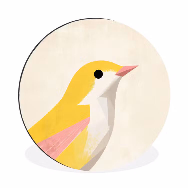 Wandcirkel - Aluminium - Vogel - Minimalistisch - Geel — 1