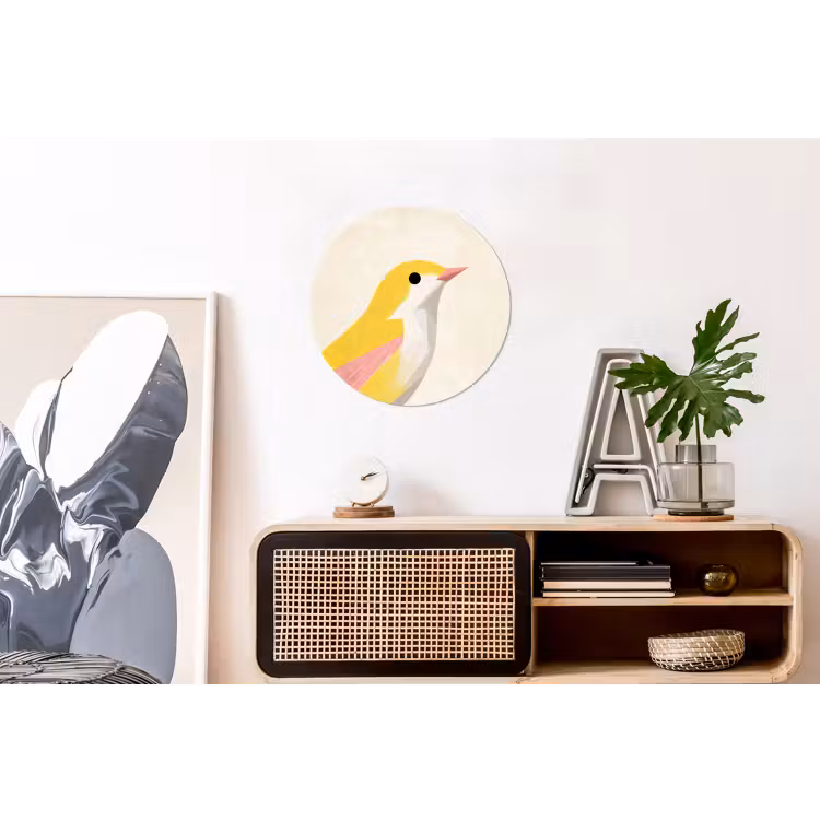 Wandcirkel - Aluminium - Vogel - Minimalistisch - Geel — 3