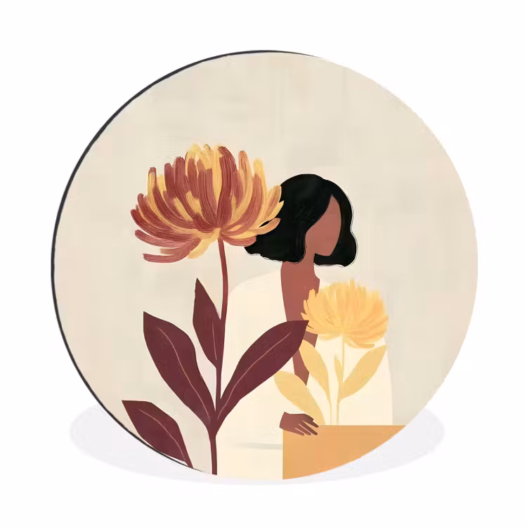 Wandcirkel - Aluminium - Vrouw - Minimalistisch - Bloem — 1