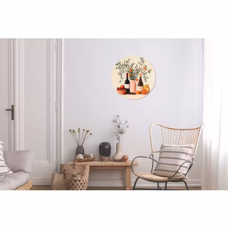 Wandcirkel - Aluminium - Wijnflessen - Takken - Sinaasappels — 2