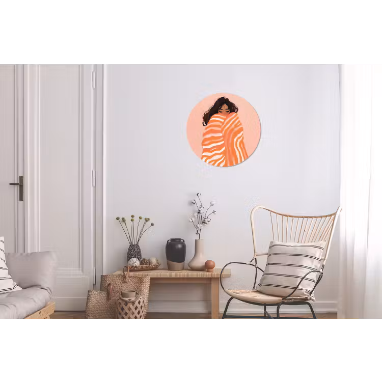 Wandcirkel - Aluminium - Meisje - Deken - Gestreept - Oranje — 2