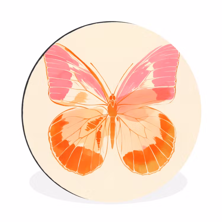 Wandcirkel - Aluminium - Oranje - Vlinder - Minimalistisch — 1