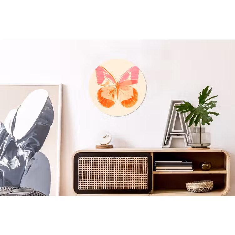 Wandcirkel - Aluminium - Oranje - Vlinder - Minimalistisch — 3