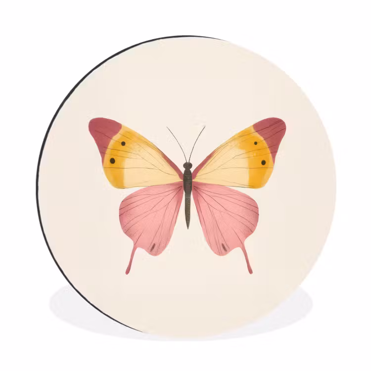Wandcirkel - Aluminium - Vlinder - Illustratie - Roze — 1