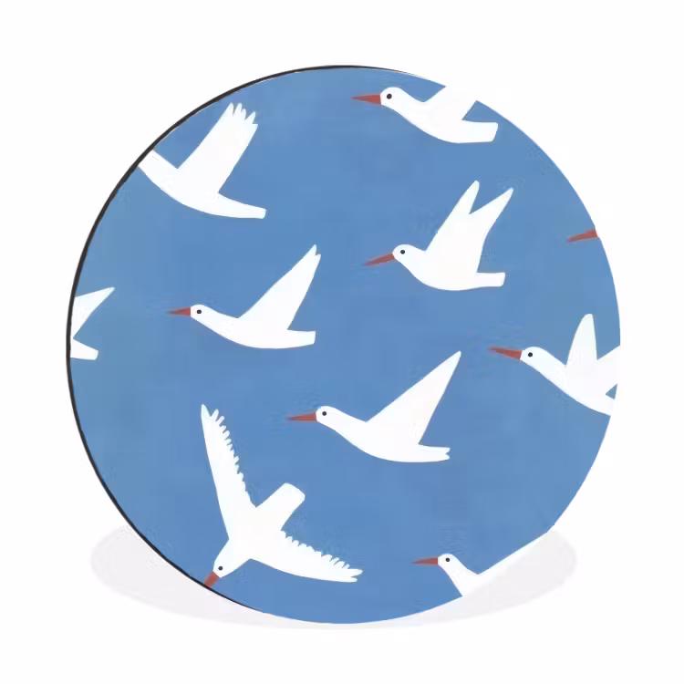 Wandcirkel - Aluminium - Vogels - Wit - Patroon — 1