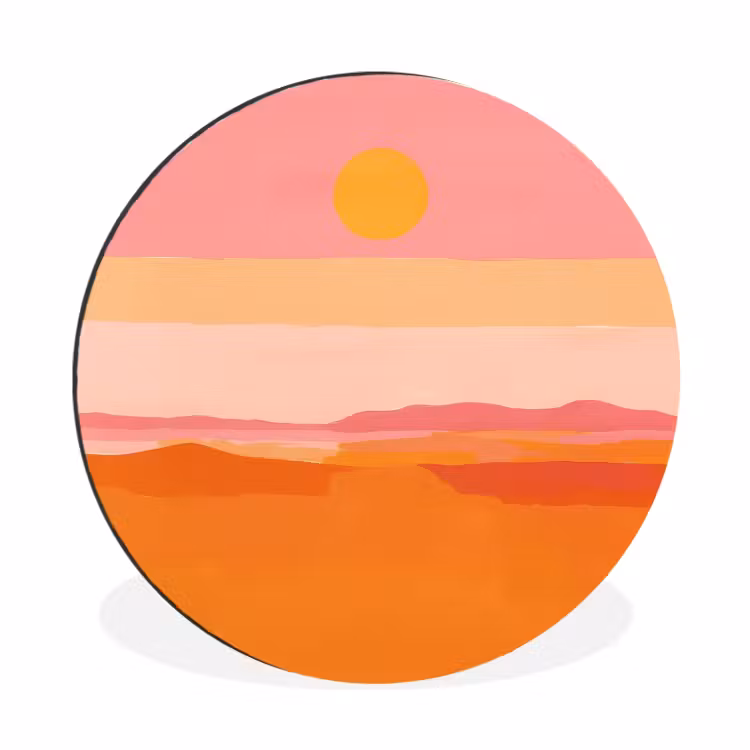 Wandcirkel - Aluminium - Zon - Abstract - Landschap - Oranje — 1