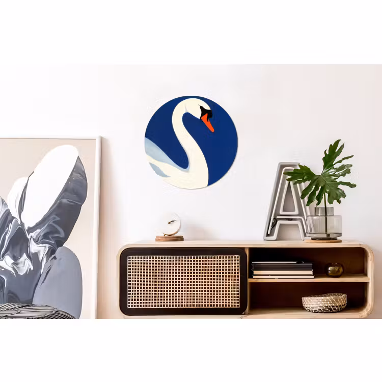 Wandcirkel - Aluminium - Zwaan - Wit - Snavel - Illustratie — 3