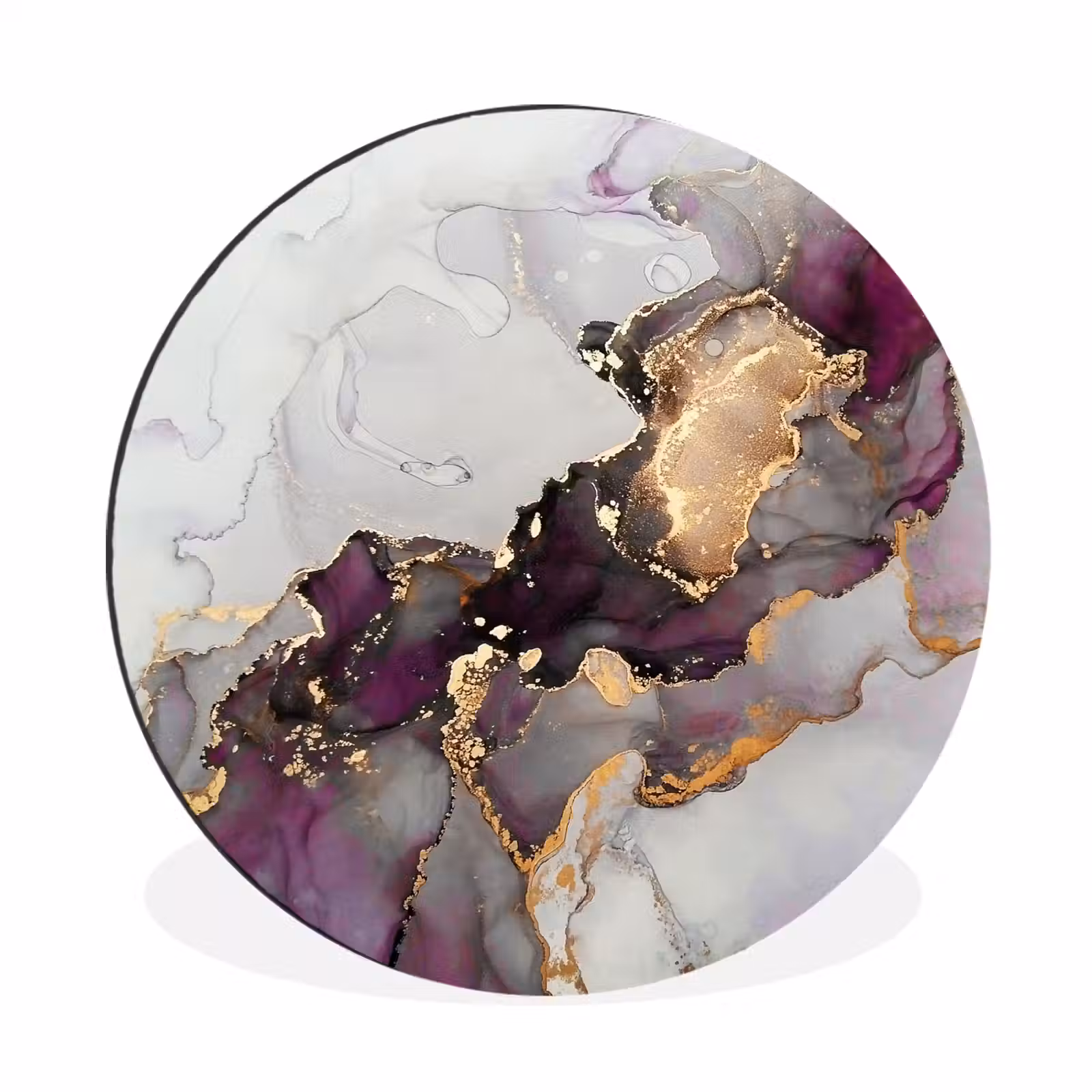 Wandcirkel - Aluminium - Marmer - Abstract - Goud - Paars — 1