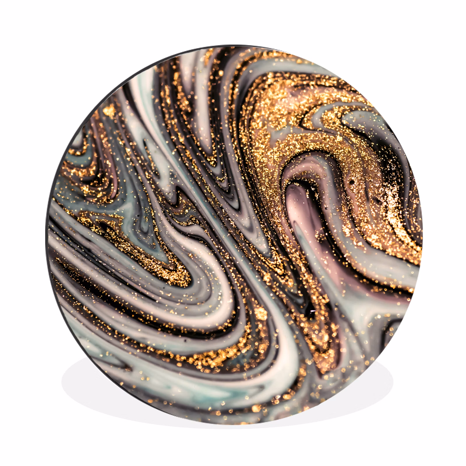 Wandcirkel - Aluminium - Marmerlook - Goud - Glitter - Luxe - Marmer - Wit — 1