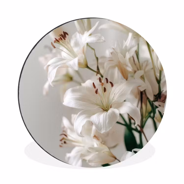 Wandcirkel - Aluminium - Lelies - Boekte - Wit - Meeldraden — 1