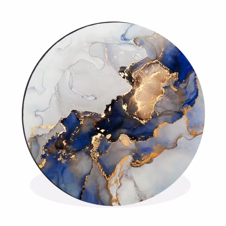 Wandcirkel - Aluminium - Marmer - Blauw - Goud — 1