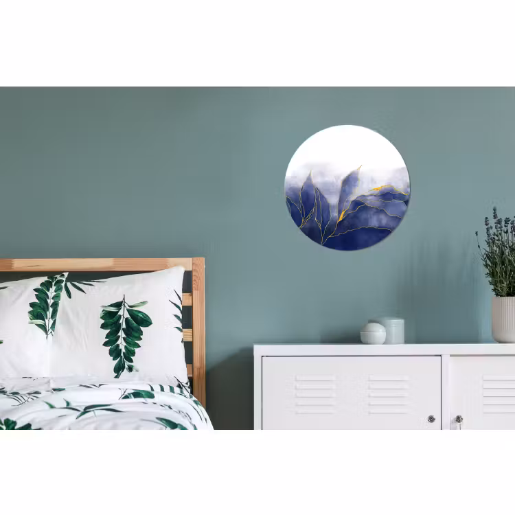 Wandcirkel - Aluminium - Marmer - Blauw - Marmerlook - Goud - Textuur — 4