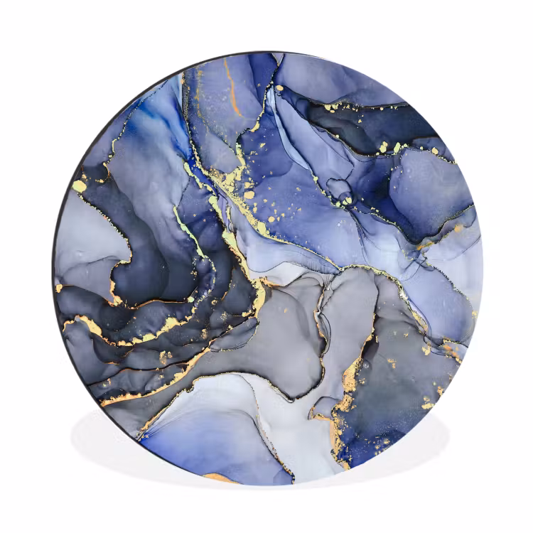 Wandcirkel - Aluminium - Marmer - Goud - Abstract - Blauw — 1
