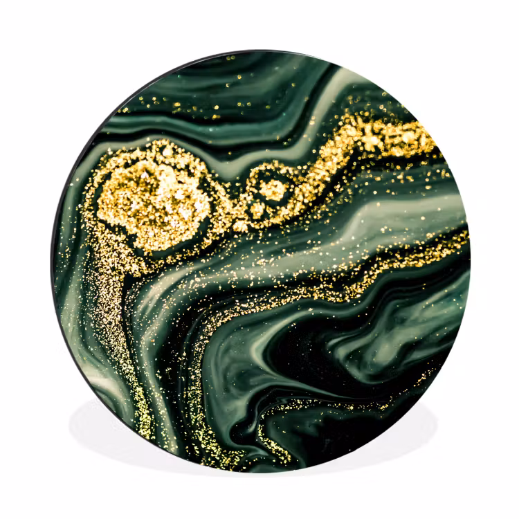 Wandcirkel - Aluminium - Marmer - Goud - Glitter - Groen - Marmerlook - Luxe — 1