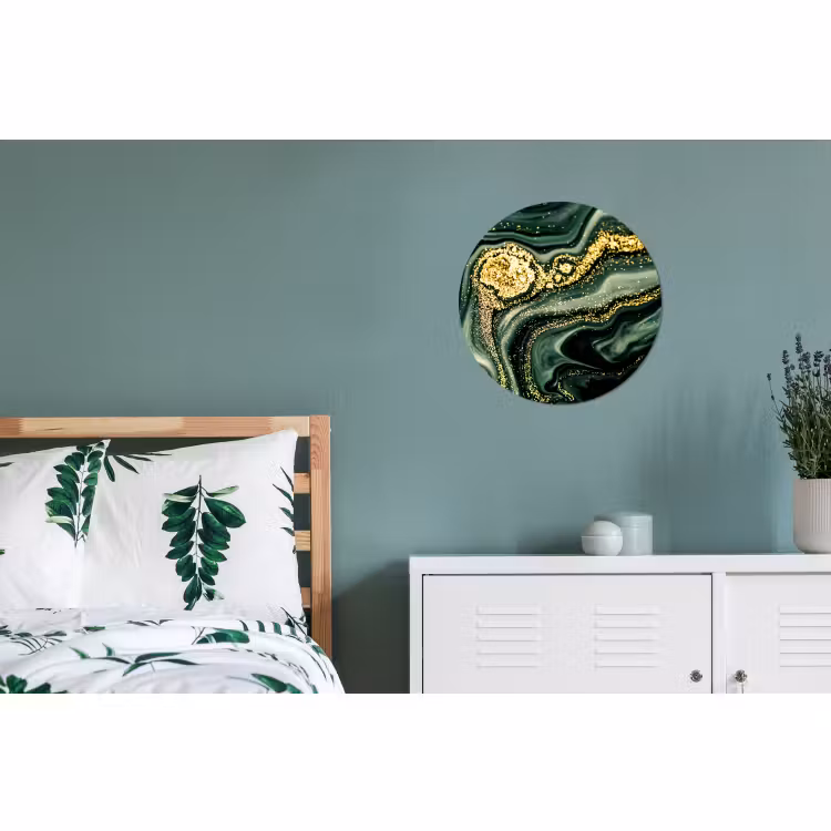 Wandcirkel - Aluminium - Marmer - Goud - Glitter - Groen - Marmerlook - Luxe — 4