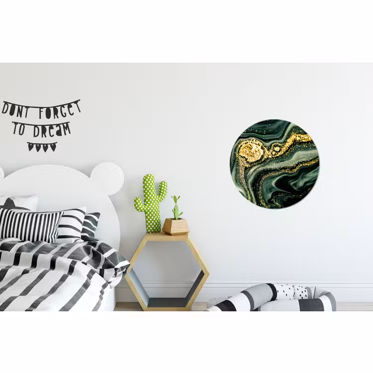 Wandcirkel - Aluminium - Marmer - Goud - Glitter - Groen - Marmerlook - Luxe — 5