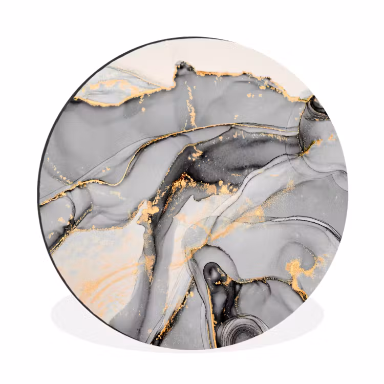 Wandcirkel - Aluminium - Marmer - Goud - Grijs — 1