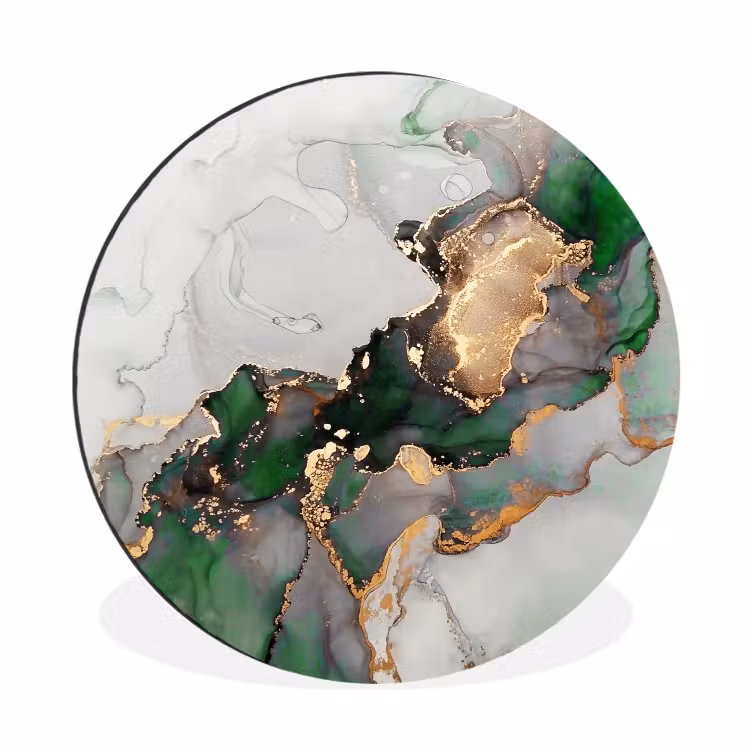 Wandcirkel - Aluminium - Marmer - Goud - Groen - Luxe — 1