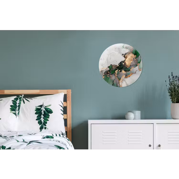 Wandcirkel - Aluminium - Marmer - Goud - Groen - Luxe — 4