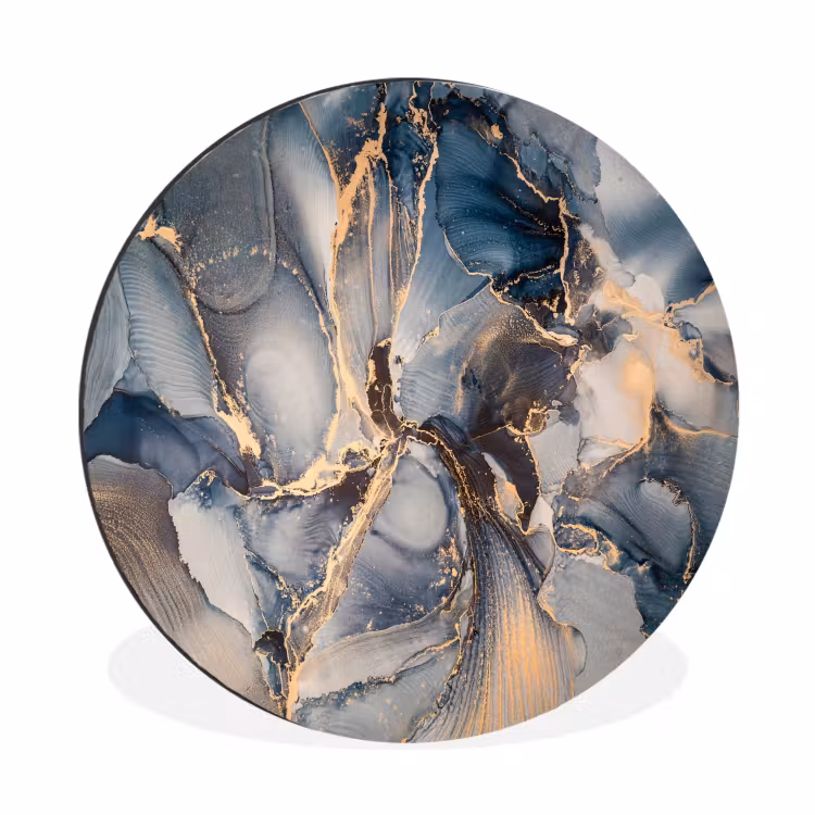 Wandcirkel - Aluminium - Marmer - Grijs - Blauw - Luxe - Goud — 1