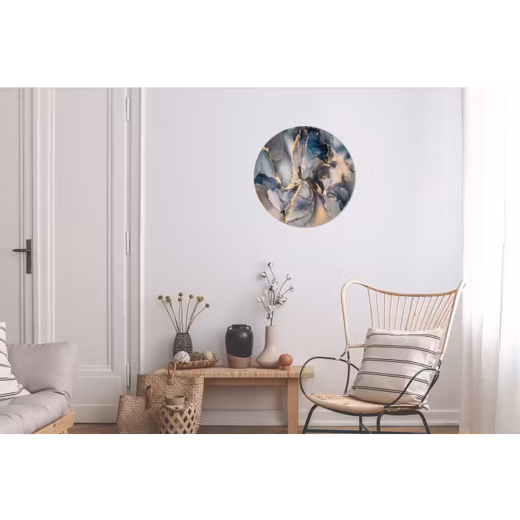 Wandcirkel - Aluminium - Marmer - Grijs - Blauw - Luxe - Goud — 2
