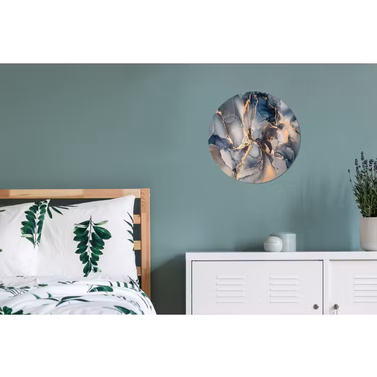 Wandcirkel - Aluminium - Marmer - Grijs - Blauw - Luxe - Goud — 4