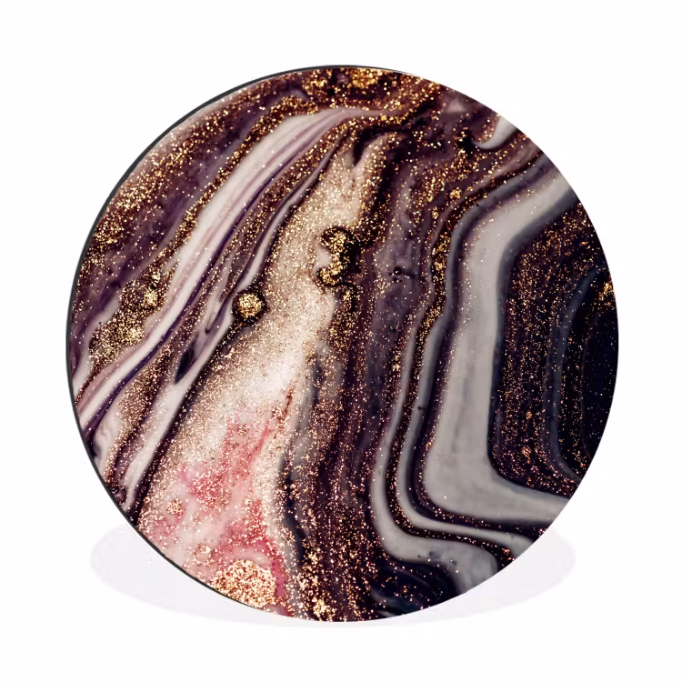 Wandcirkel - Aluminium - Marmer - Roze - Goud - Glitter - Marmerlook — 1