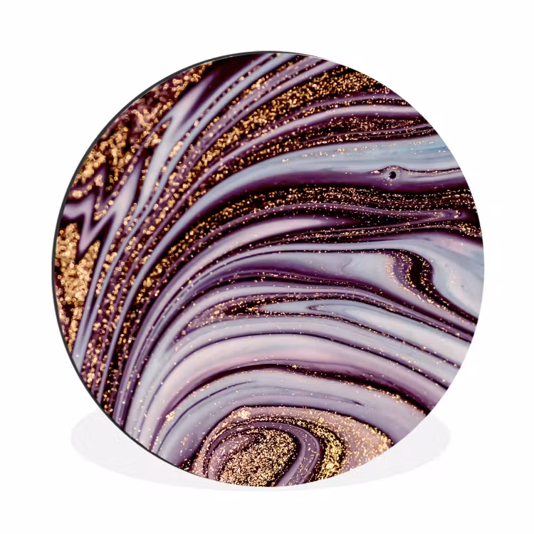 Wandcirkel - Aluminium - Marmer - Roze - Goud - Glitter - Marmerlook - Luxe — 1