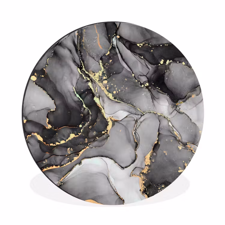 Wandcirkel - Aluminium - Marmer - Zwart - Goud - Grijs — 1