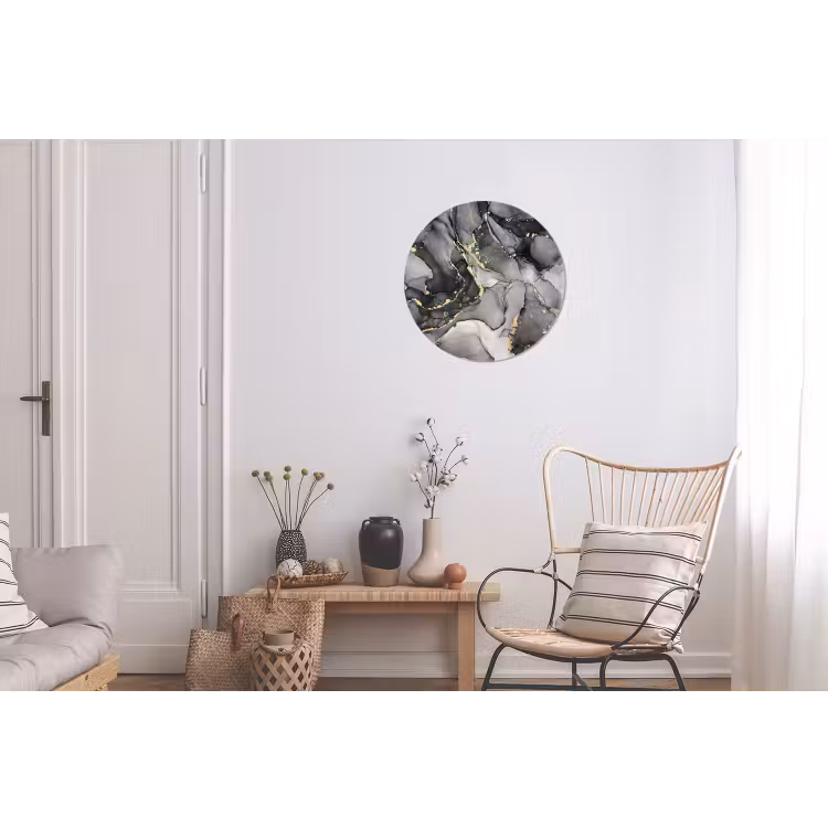 Wandcirkel - Aluminium - Marmer - Zwart - Goud - Grijs — 2