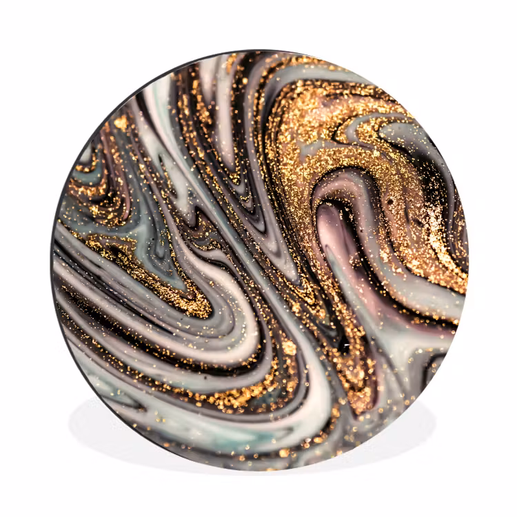 Wandcirkel - Aluminium - Marmerlook - Goud - Glitter - Luxe - Marmer - Wit — 1