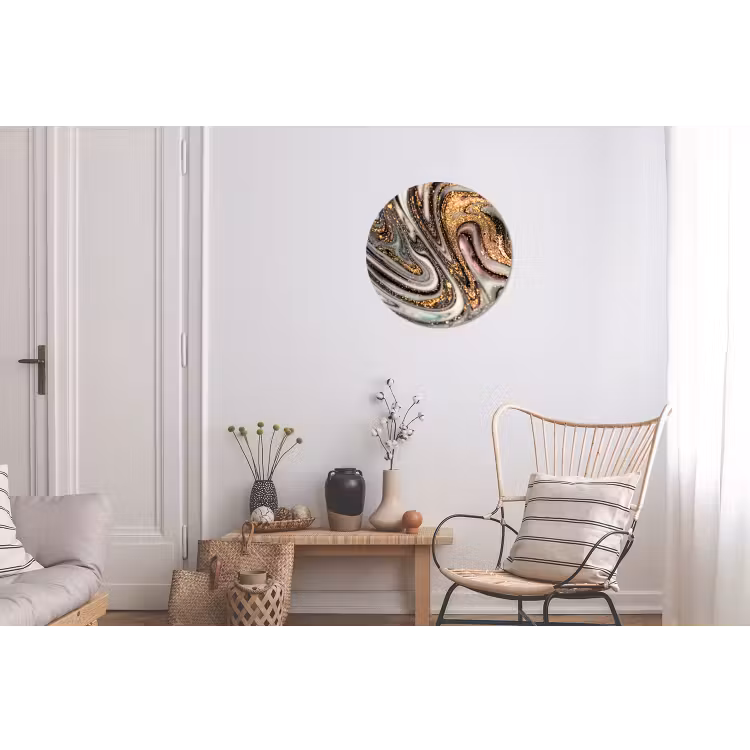 Wandcirkel - Aluminium - Marmerlook - Goud - Glitter - Luxe - Marmer - Wit — 2