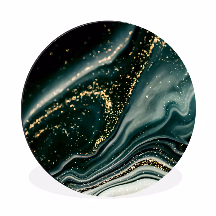 Wandcirkel - Aluminium - Marmerlook - Goud - Groen - Glitter - Design - Marmer — 1