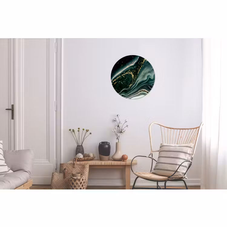 Wandcirkel - Aluminium - Marmerlook - Goud - Groen - Glitter - Design - Marmer — 2