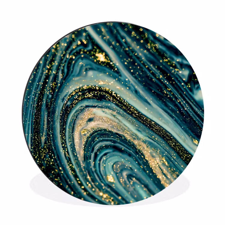 Wandcirkel - Aluminium - Marmerlook - Luxe - Goud - Turquoise - Glitter — 1