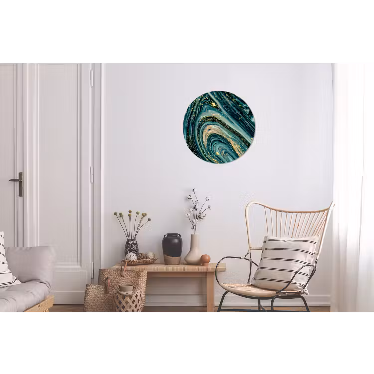 Wandcirkel - Aluminium - Marmerlook - Luxe - Goud - Turquoise - Glitter — 2