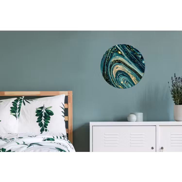 Wandcirkel - Aluminium - Marmerlook - Luxe - Goud - Turquoise - Glitter — 4