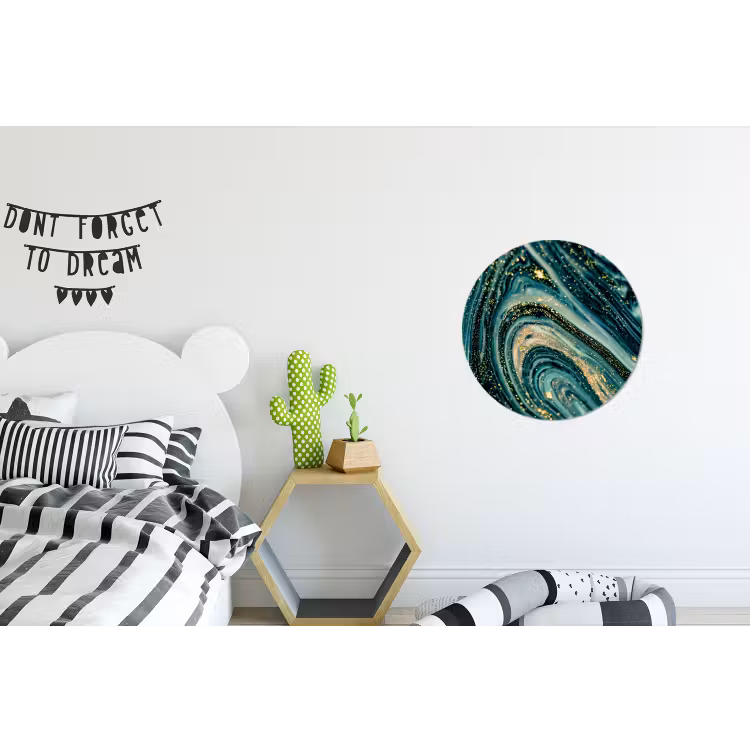Wandcirkel - Aluminium - Marmerlook - Luxe - Goud - Turquoise - Glitter — 5