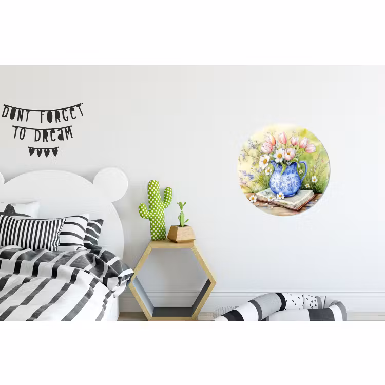 Wandcirkel - Aluminium - Vaas - Delftsblauw - Madeliefjes — 5