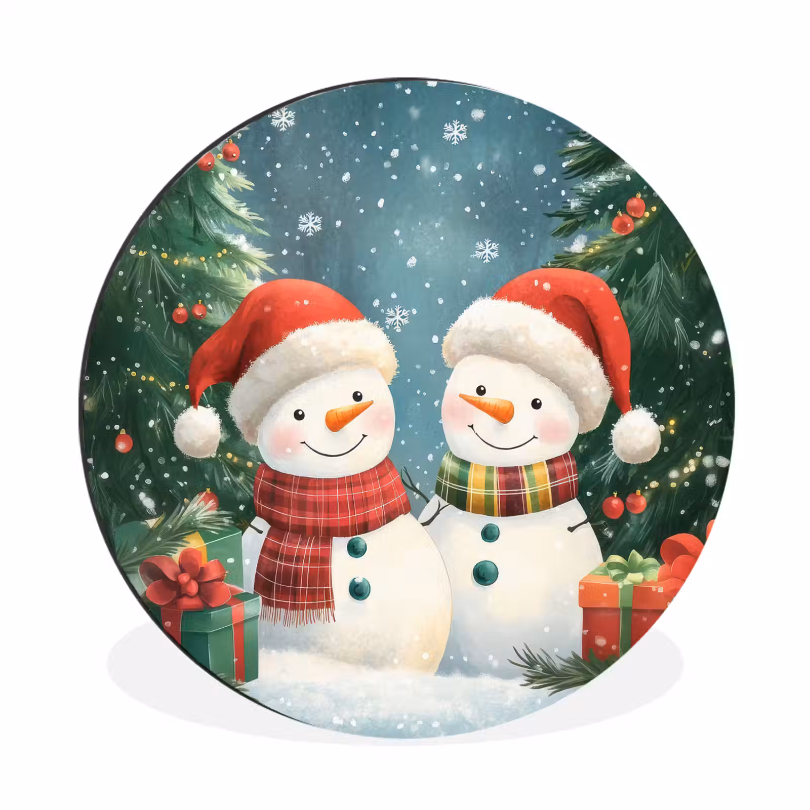 Wandcirkel - Aluminium - Sneeuwpop - Kerstsneeuw - Groen - Rood — 1