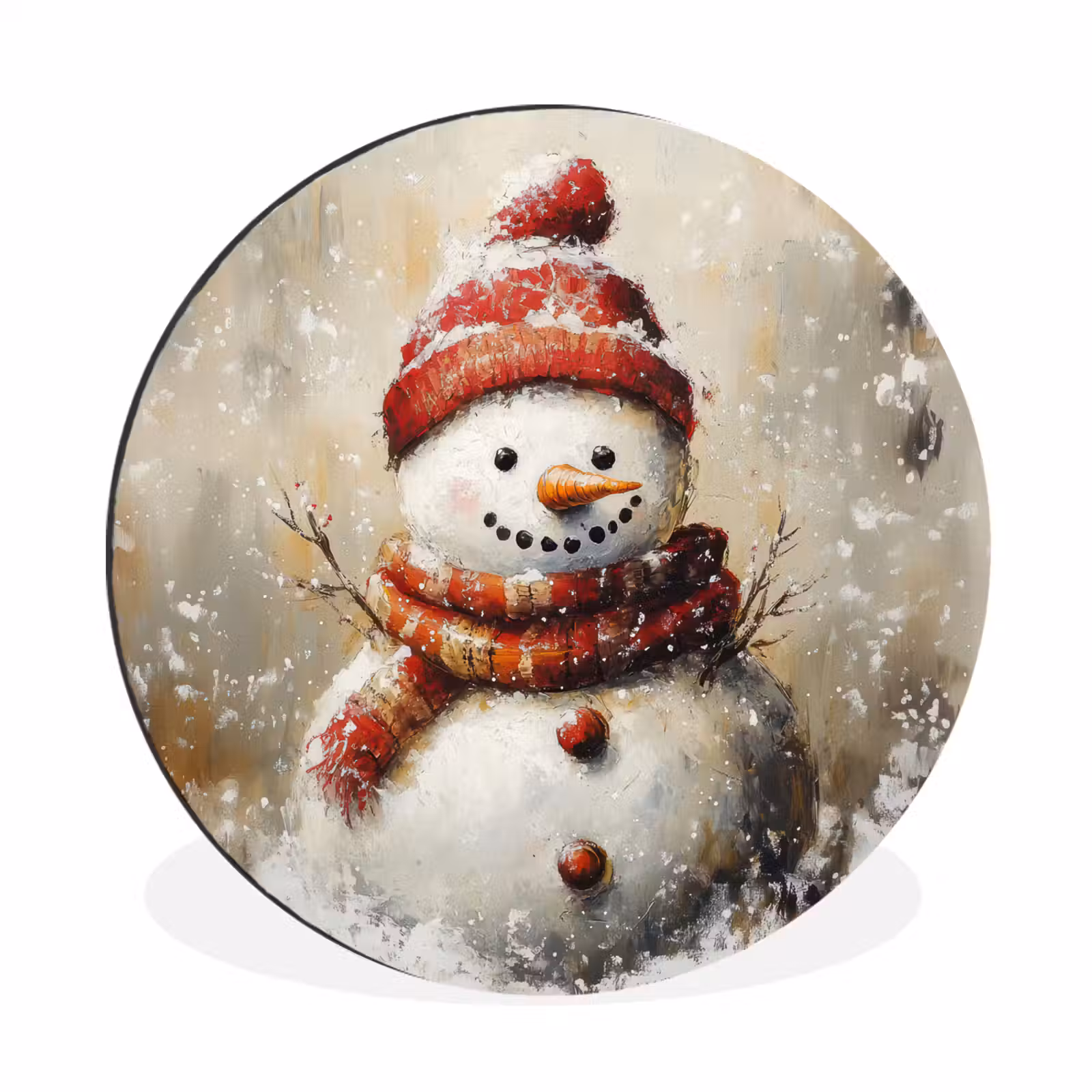 Wandcirkel - Aluminium - Sneeuwpop - Winter - Sneeuw - Beige — 1