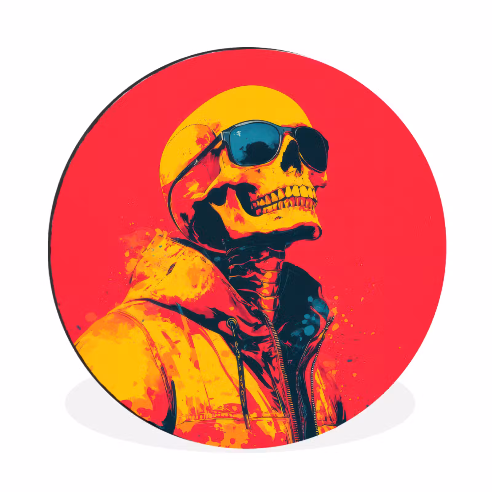 Wandcirkel - Aluminium - Zonnebril - Schedel - Jas - Rood — 1