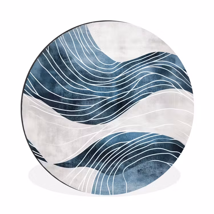 Wandcirkel - Aluminium - Lijnen - Golven - Abstract - Blauw — 1