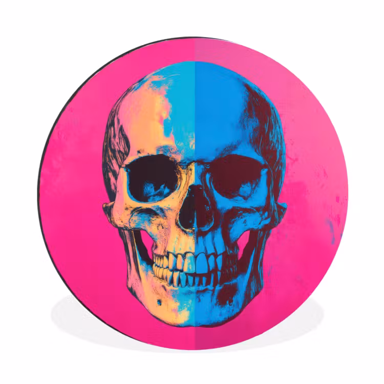 Wandcirkel - Aluminium - Neon - Blauw - Pop-art - Schedel — 1